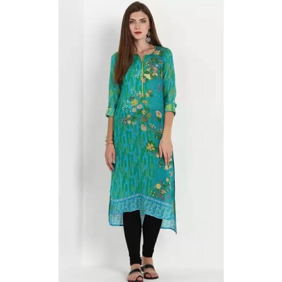 Biba Cotton Blend High Low Kurta - Picture 1 of 12